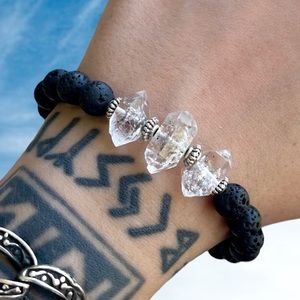 Genuine herkimer diamonds (3) crystal bracelet lava rock beads boho beaded gems